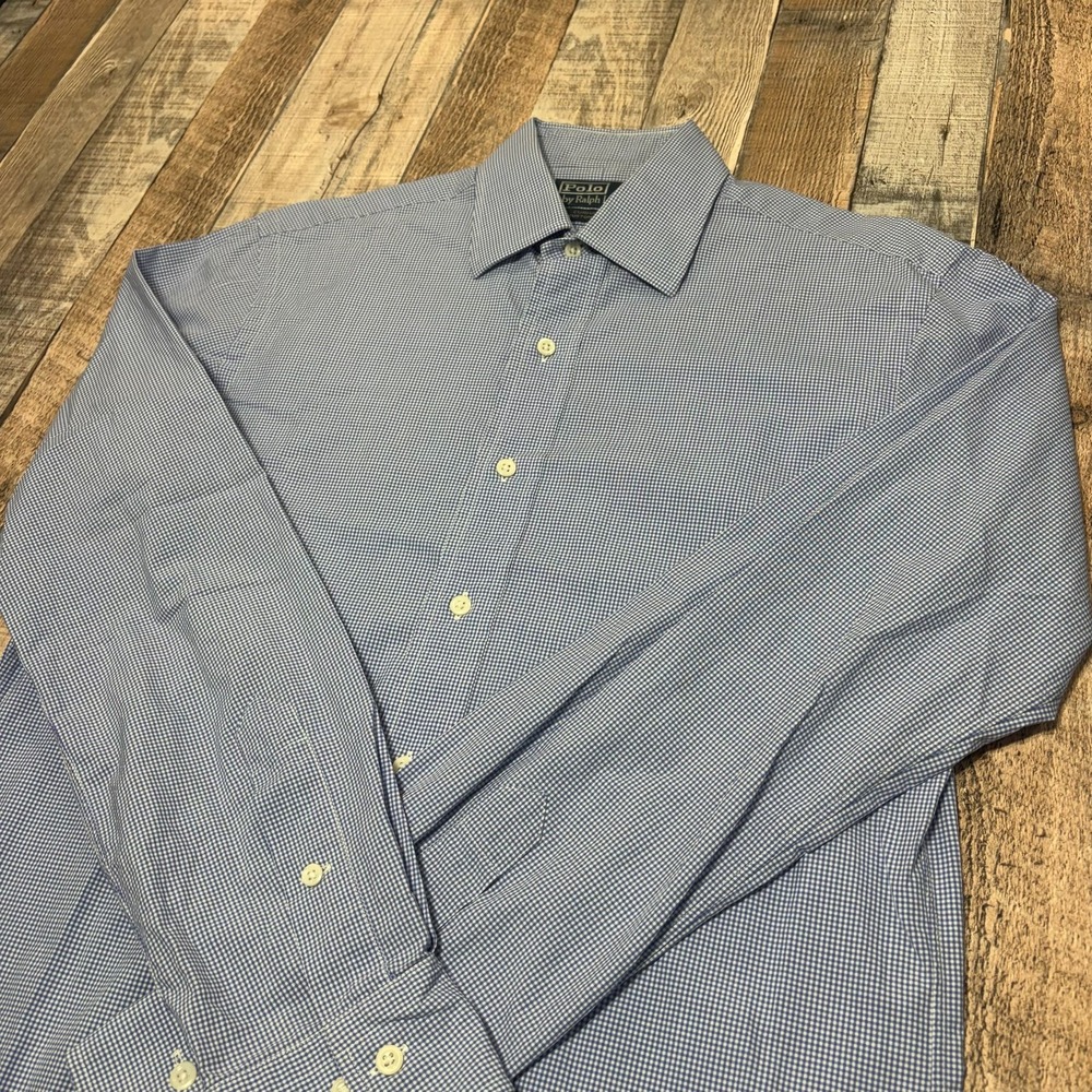 Vintage Polo Ralph Lauren Shirt Mens Medium Blue Gingham Check Curham Custom Fit